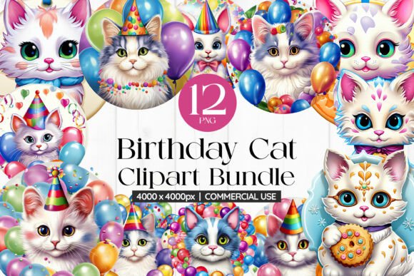Download Birthday Cat Clipart Bundle - Bundle Collection