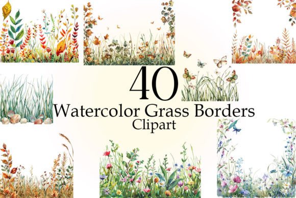 Download Watercolor Grass Border Clipart Bundle - Bundle Collection
