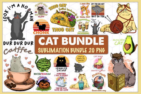Download Cat Sublimation Bundle 20 PNG - Bundle Collection