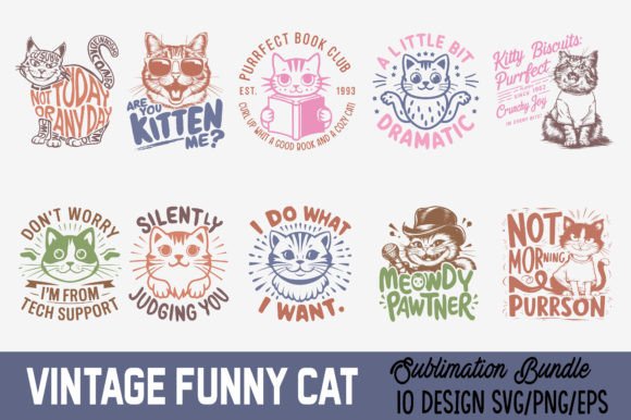 Download Vintage Funny Cat Sublimation Bundle - Bundle Collection
