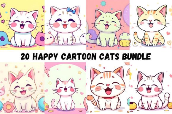 Download 20 Happy Cartoon Cats Bundle - Bundle Collection