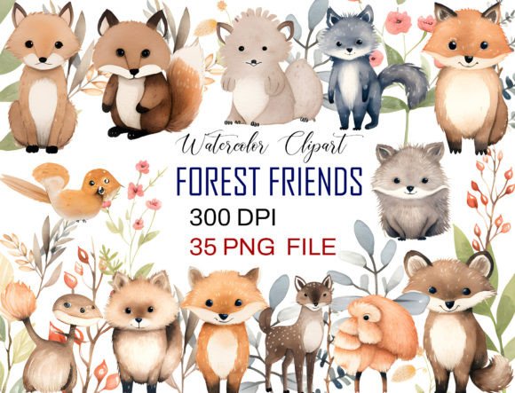 Download Watercolor Forest Friends Clipart Bundle - Bundle Collection