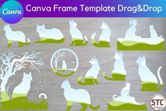 Download 12 Cute Cat Canva Frames Template Bundle - Bundle Collection