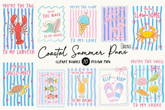 Download Coastal Summer Pun Hand Drawn Bundle PNG - Bundle Collection