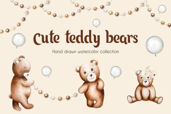 Download Cute Teddy Bears Watercolor Clip Art - Clip art Collection