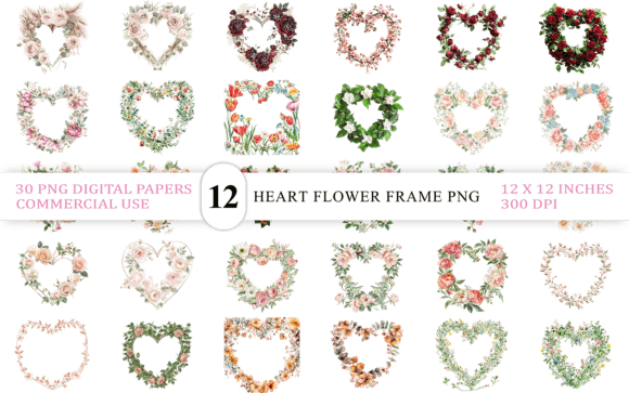 Download Pastel Heart Flower Frame PNG Bundle - Bundle Collection