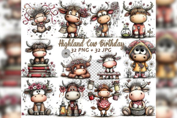 Download Whimsical Highland Cow Birthday Clipart - Birthday clipart Collection