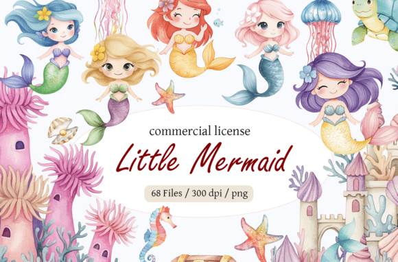 Download Cute Mermaid Clipart Bundle | Watercolor - Bundle Collection