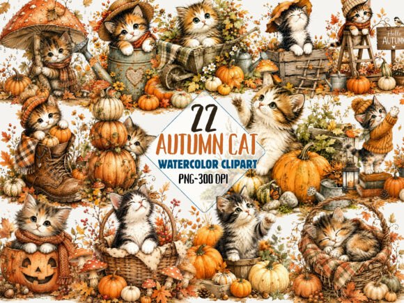 Download Autumn Pumpkin Cat Clipart Bundle Png - Bundle Collection