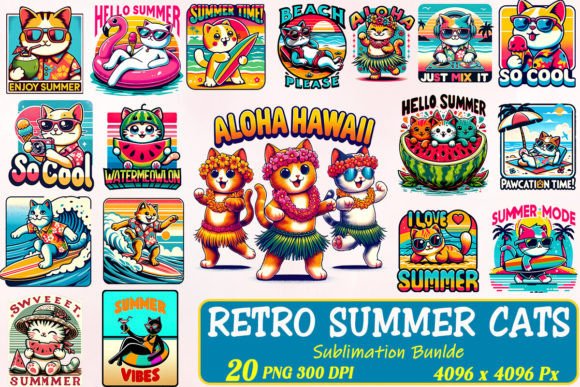 Download Retro Summer Cat Sublimation Bundle - Bundle Collection