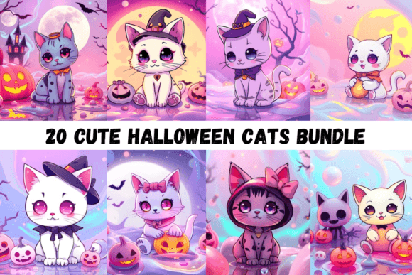 Download 20 Cute Halloween Cats Bundle - Bundle Collection