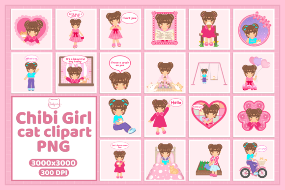 Download Cute Chibi Girl Cat Clipart PNG Bundle - Bundle Collection