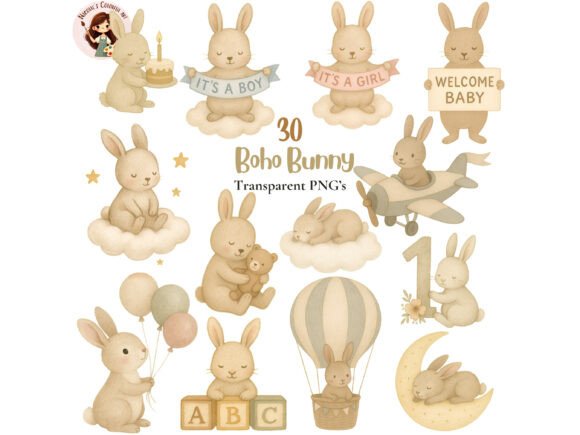 Download Boho Bunny Baby Nursery PNG Bundle - Bundle Collection
