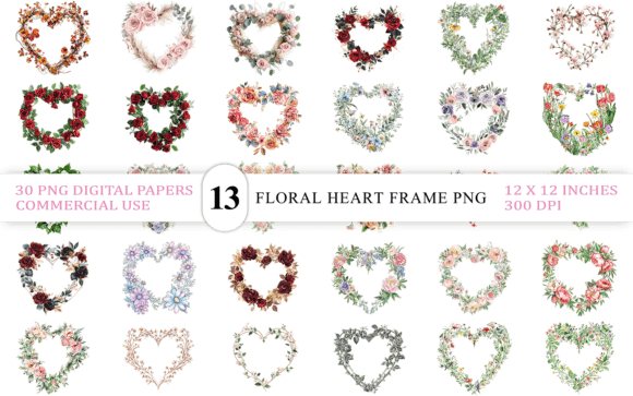 Download Bright Floral Heart Frame PNG Bundle - Bundle Collection