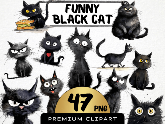 Download Funny Black Cat Clipart Bundle - Bundle Collection
