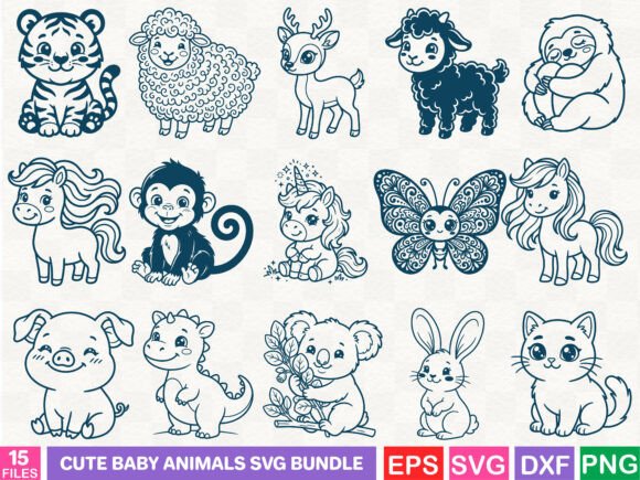 Download Cute Baby Animals SVG Bundle - Bundle Collection