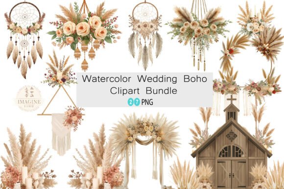 Download Watercolor Wedding Boho Clipart Bundle - Bundle Collection