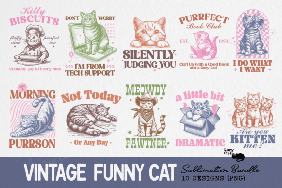 Download Vintage Funny Cat Sublimation Bundle - Bundle Collection