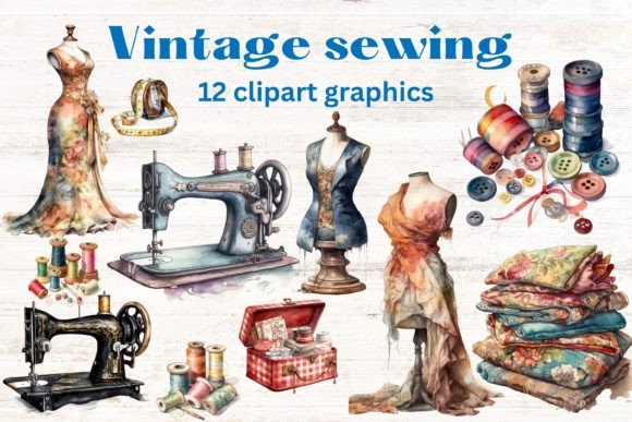 Download Vintage Sewing Clip Art Set - Premium Bundle